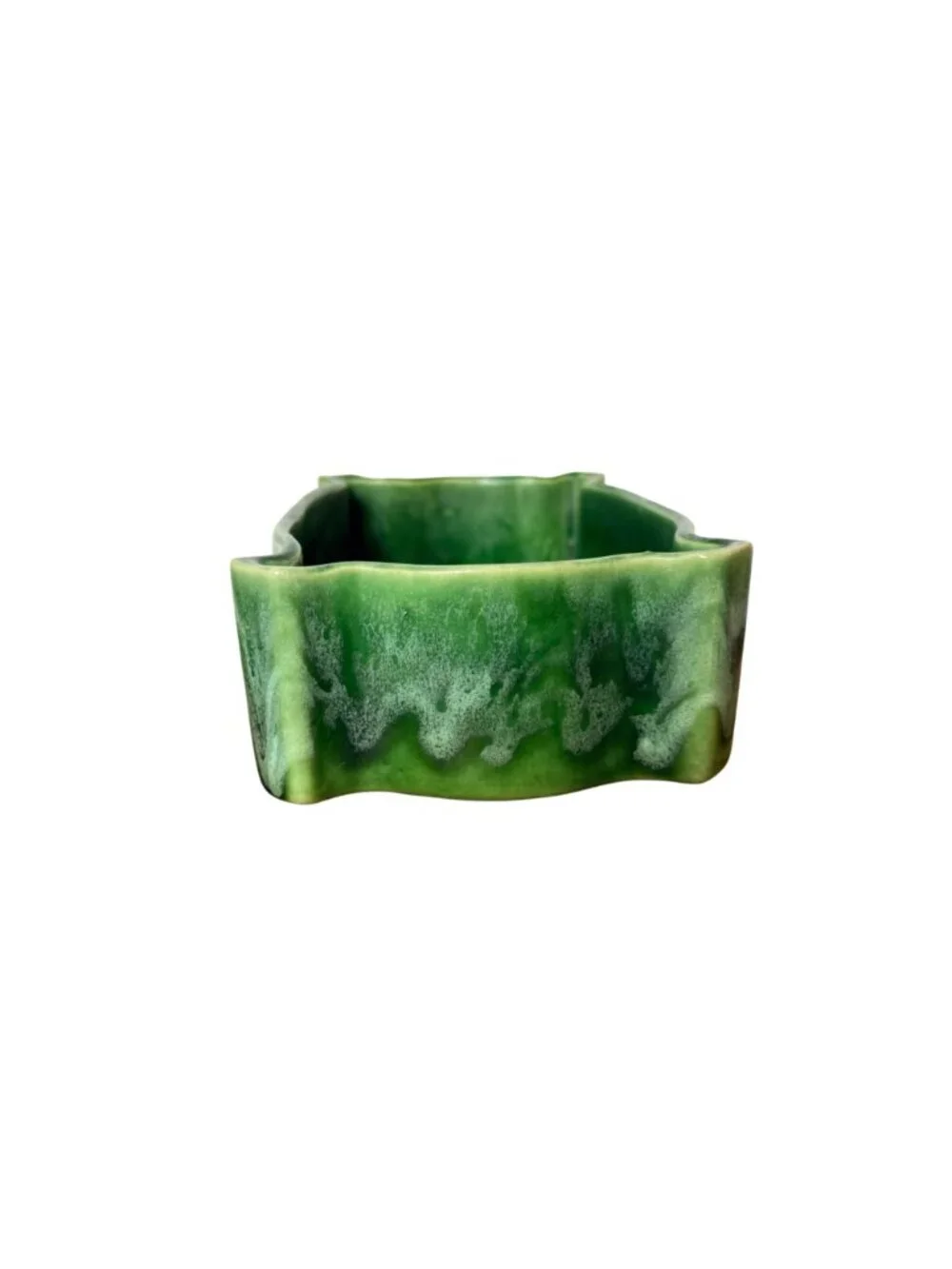 Vintage USA Green Glazed Ceramic Planter Scalloped Pottery Rectangular UPCO 295